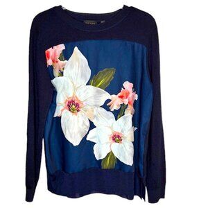 Ted Baker London Floral Sweater Cotton/Silk Blend - Navy/Pink/White - UK4/US10